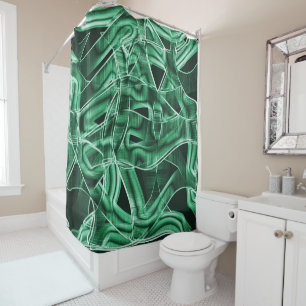 Overlapping and crossed green acrylic cutouts shower curtain