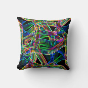 Overlapping band-like curves, neon colourful relie cushion