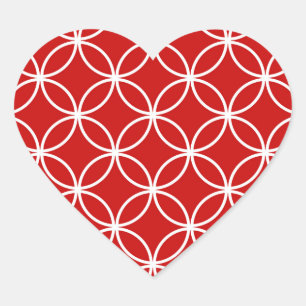 Overlapping Circles Geometric Pattern Red White Heart Sticker