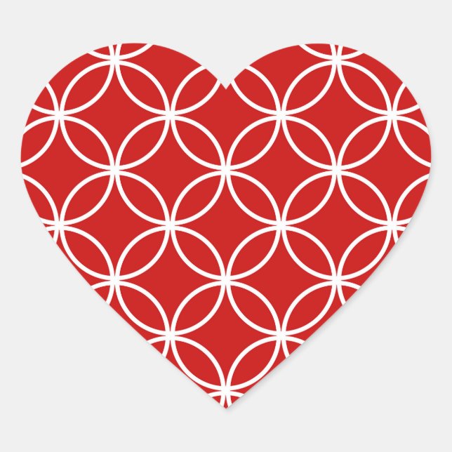 Overlapping Circles Geometric Pattern Red White Heart Sticker (Front)