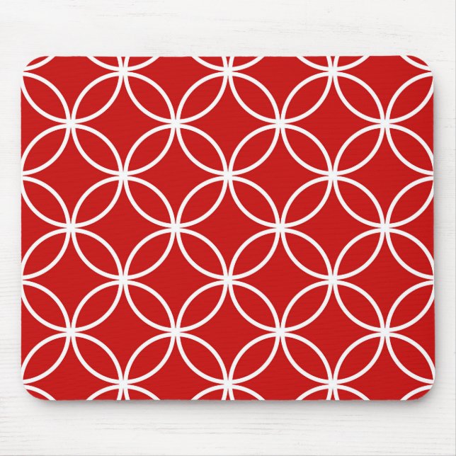 Overlapping Circles Geometric Pattern Red White Mouse Pad (Front)