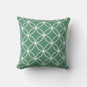 Overlapping Circles Pattern Sage Green White Cushion
