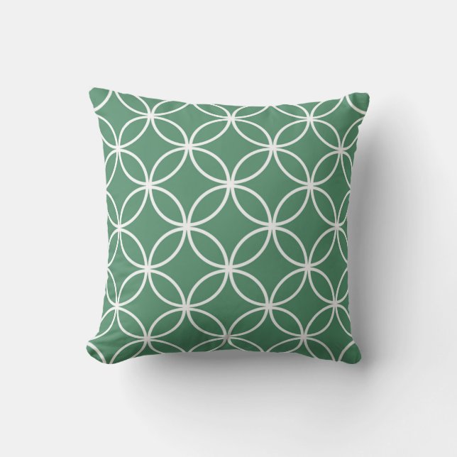 Overlapping Circles Pattern Sage Green White Cushion (Front)