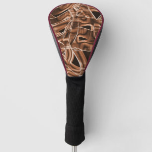 Overlapping curves in ribbon shapes, brown relief golf head cover