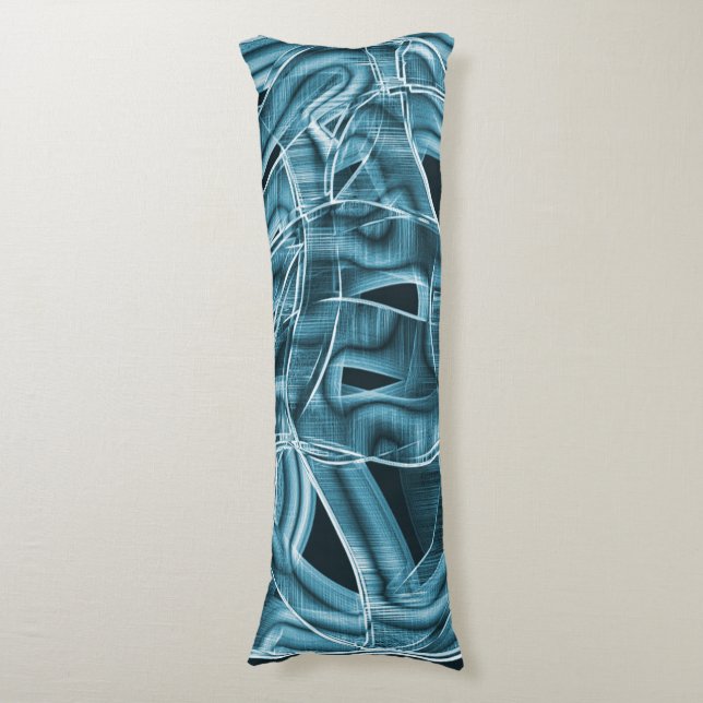 Overlapping curves in tape shape, blue neon relief body cushion (Front Vertical)