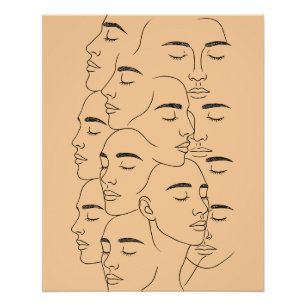 Overlapping Faces Print, Minimalist Line Art, Face Poster