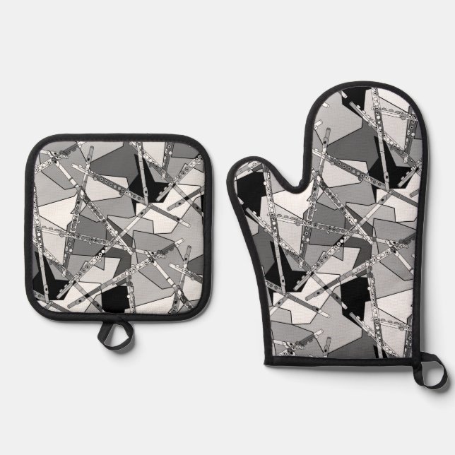 Overlapping Flutes Oven Mitt & Pot Holder Set (Front)