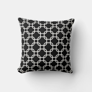 Overlapping Geometric Pattern I Black and White Cushion