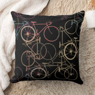 Overlapping Graphic Bicycles Cool Black Cushion