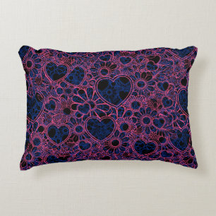 Overlapping Hearts Pattern, Pink on Blue Black BG Decorative Cushion