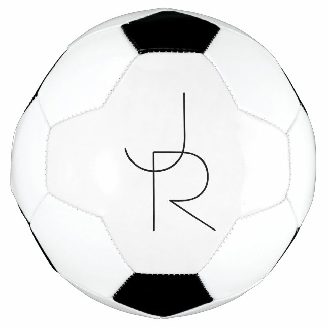Overlapping Initials | Black On White Soccer Ball (Front)