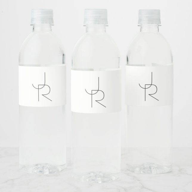 Overlapping Initials | Black On White Water Bottle Label (Bottles)