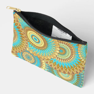 Overlapping Mandala Blue Brown Gold Accessory Pouch