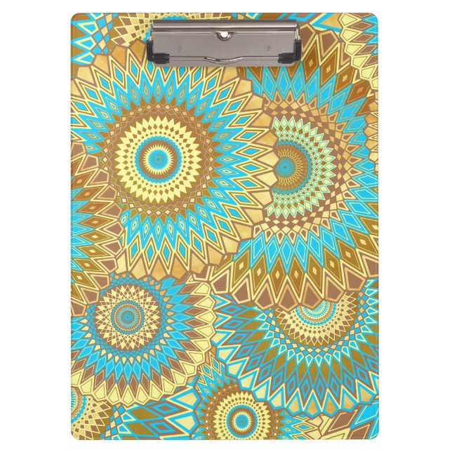 Overlapping Mandala Blue Brown Gold Clipboard (Front)