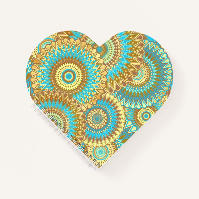 Overlapping Mandala Blue Brown Gold Notebook (Front)