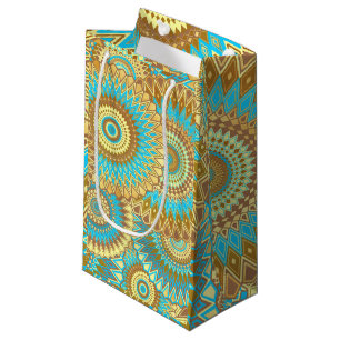Overlapping Mandala Blue Brown Gold Small Gift Bag