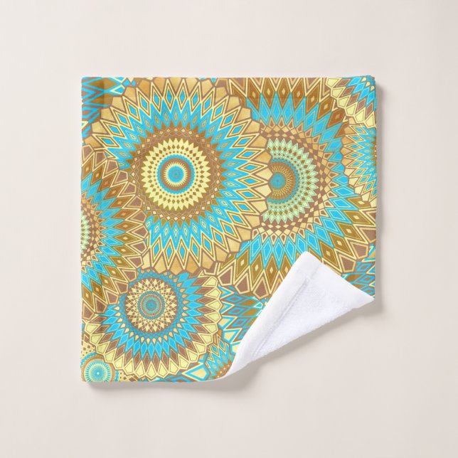 Overlapping Mandala Blue Brown Gold Wash Cloth (Wash Cloth)
