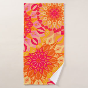 Overlapping Mandala Orange Pink Yellow Bath Towel
