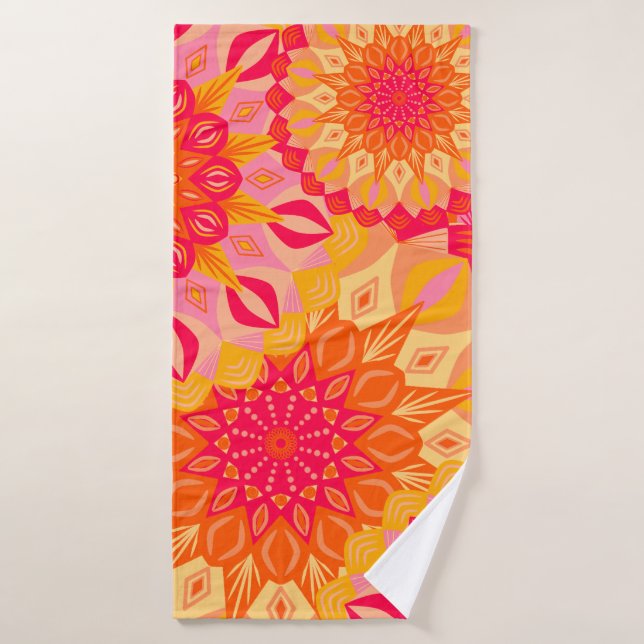 Overlapping Mandala Orange Pink Yellow Bath Towel (Bath Towel)