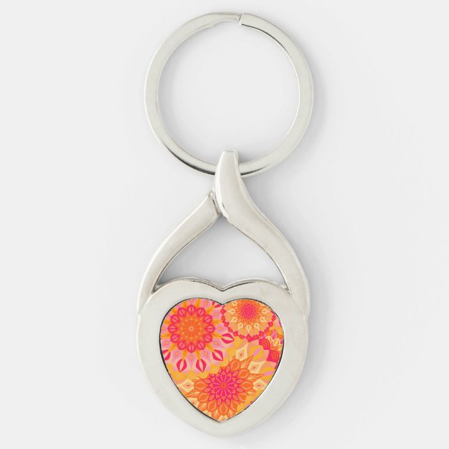 Overlapping Mandala Orange Pink Yellow Key Ring (Front)
