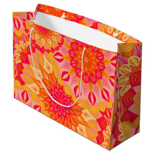 Overlapping Mandala Orange Pink Yellow Large Gift Bag