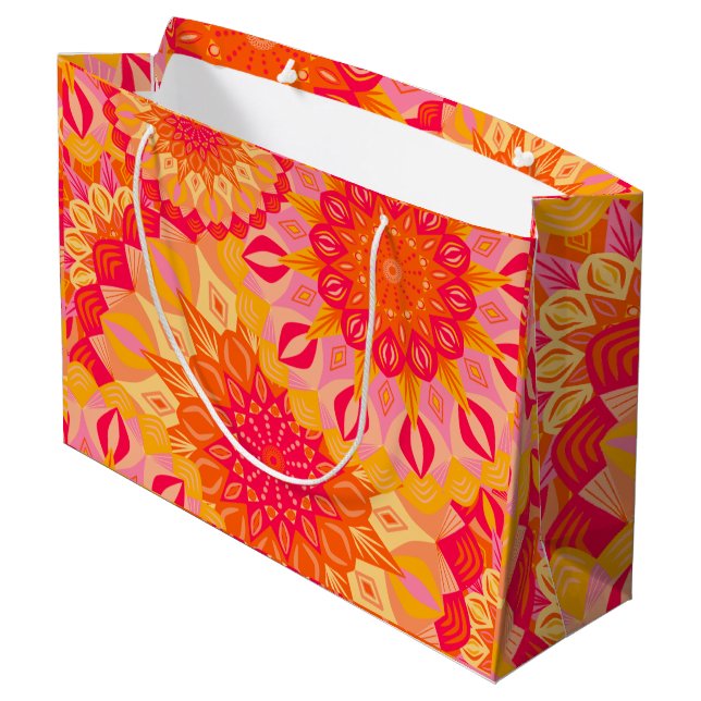 Overlapping Mandala Orange Pink Yellow Large Gift Bag (Back Angled)