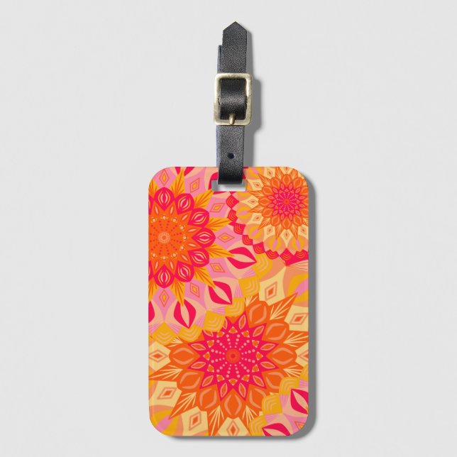Overlapping Mandala Orange Pink Yellow Luggage Tag (Front Vertical)