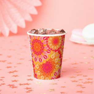 Overlapping Mandala Orange Pink Yellow Paper Cups