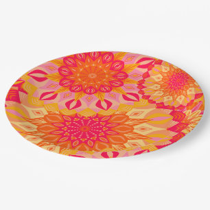Overlapping Mandala Orange Pink Yellow Paper Plate