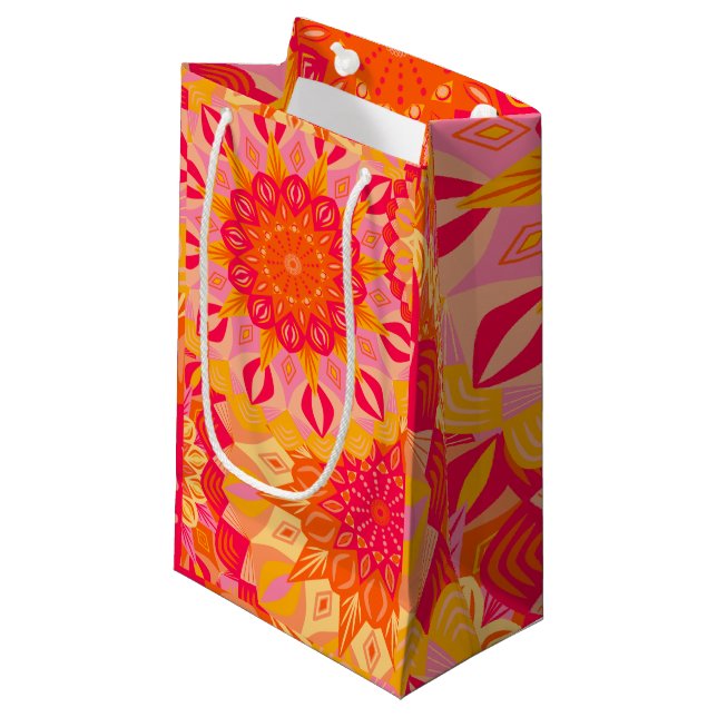 Overlapping Mandala Orange Pink Yellow Small Gift Bag (Front Angled)