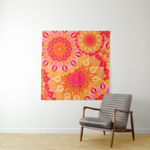 Overlapping Mandala Orange Pink Yellow Tapestry