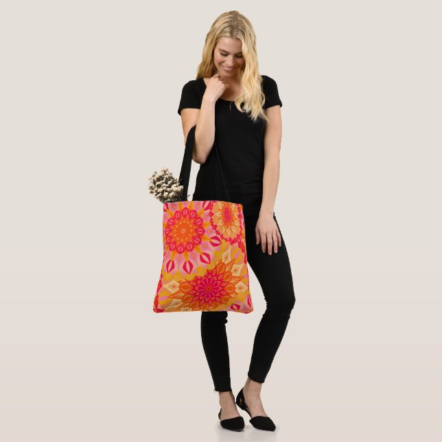 Overlapping Mandala Orange Pink Yellow Tote Bag (On Model)