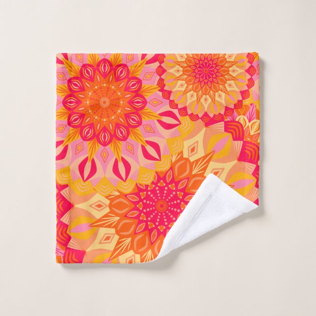 Overlapping Mandala Orange Pink Yellow Wash Cloth (Wash Cloth)