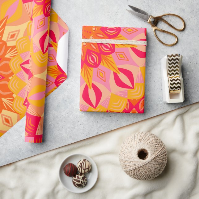 Overlapping Mandala Orange Pink Yellow Wrapping Paper (Crafts)