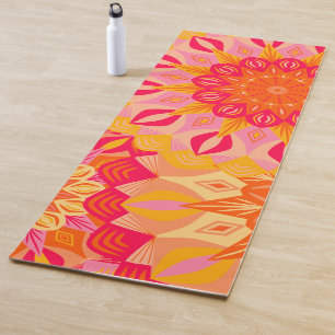 Overlapping Mandala Orange Pink Yellow Yoga Mat
