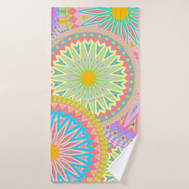 Overlapping Mandala Pink Blue Yellow Mint Purple Bath Towel (Bath Towel)