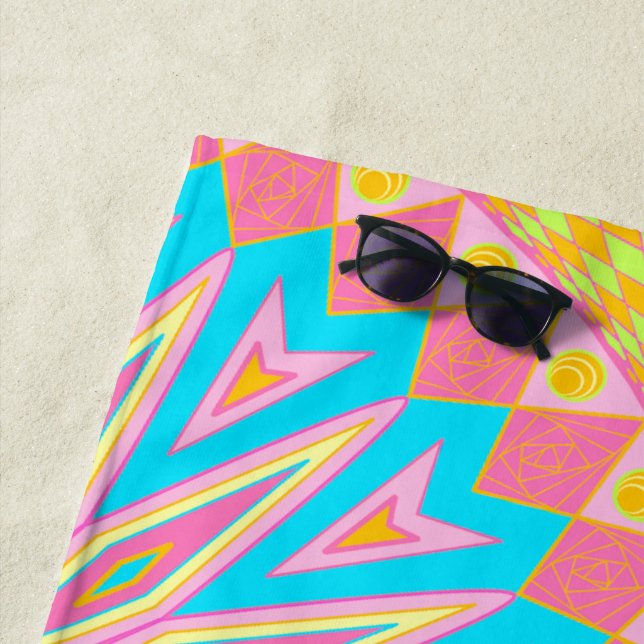 Overlapping Mandala Pink Blue Yellow Mint Purple Beach Towel (In Situ)