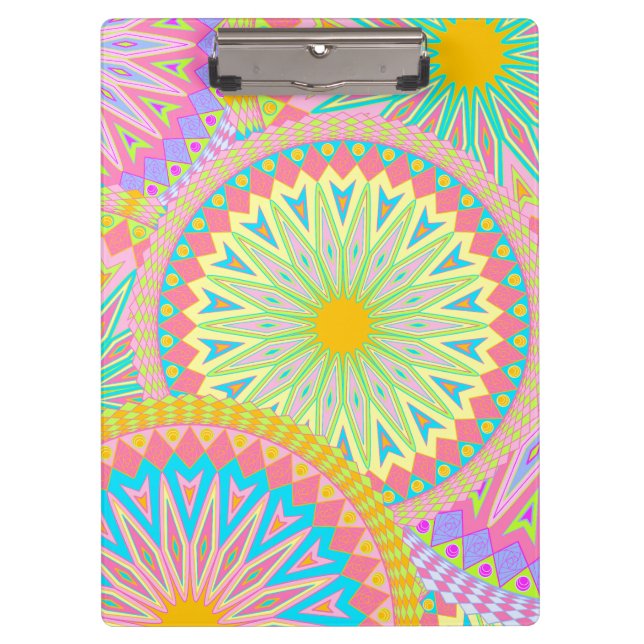 Overlapping Mandala Pink Blue Yellow Mint Purple Clipboard (Front)