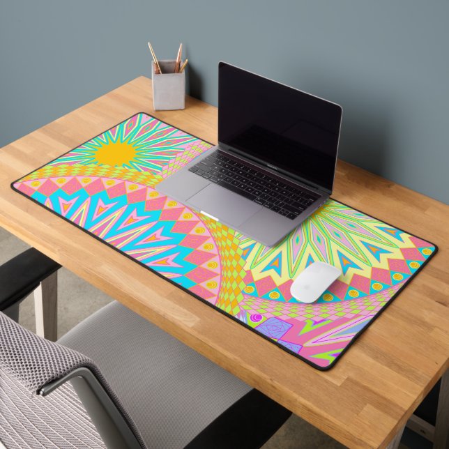 Overlapping Mandala Pink Blue Yellow Mint Purple Desk Mat (Office 2)