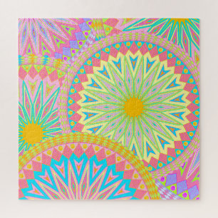 Overlapping Mandala Pink Blue Yellow Mint Purple Jigsaw Puzzle