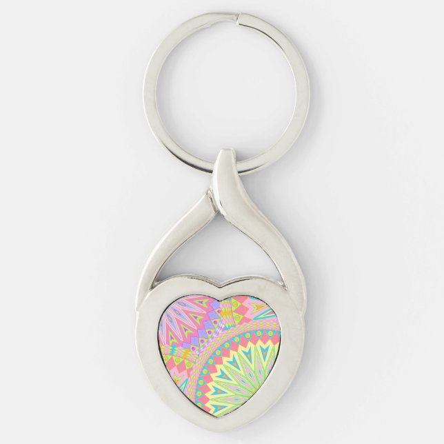Overlapping Mandala Pink Blue Yellow Mint Purple Key Ring (Front)