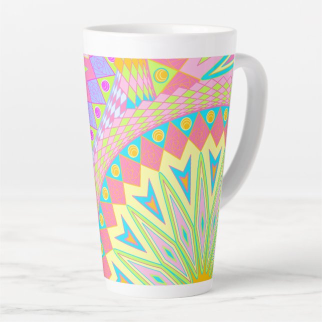 Overlapping Mandala Pink Blue Yellow Mint Purple Latte Mug (Right Angle)