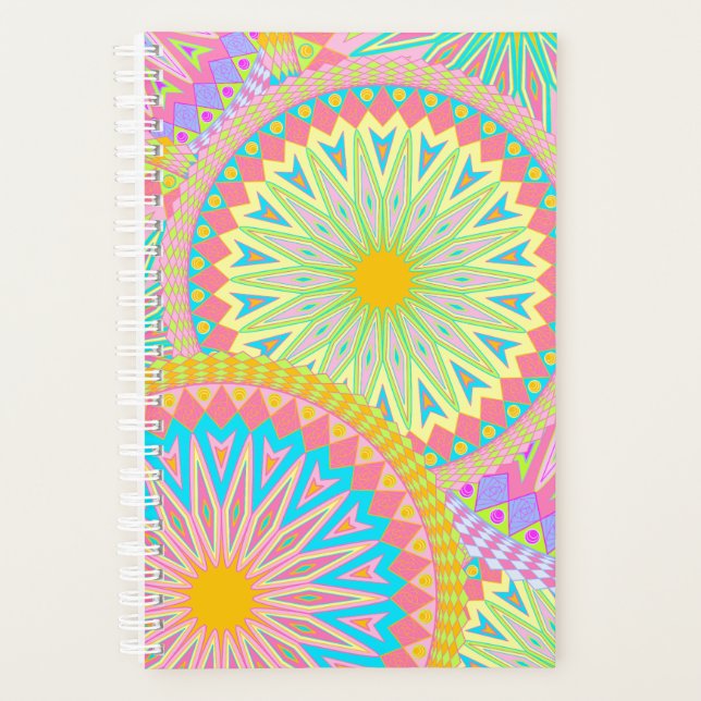 Overlapping Mandala Pink Blue Yellow Mint Purple Planner (Front)