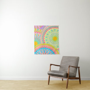 Overlapping Mandala Pink Blue Yellow Mint Purple Tapestry