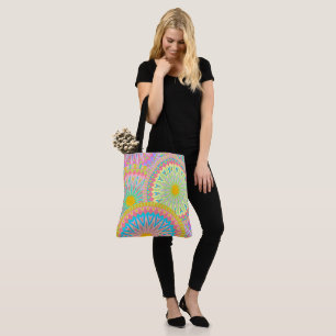 Overlapping Mandala Pink Blue Yellow Mint Purple Tote Bag