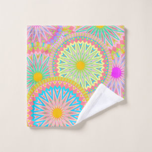Overlapping Mandala Pink Blue Yellow Mint Purple Wash Cloth