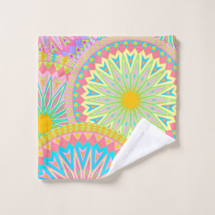 Overlapping Mandala Pink Blue Yellow Mint Purple Wash Cloth