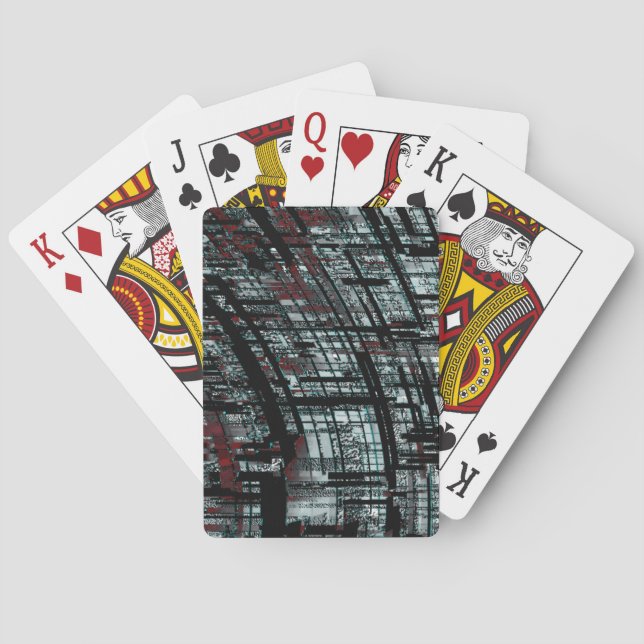 Overlapping narrow, linear cutouts intersecting on playing cards (Back)