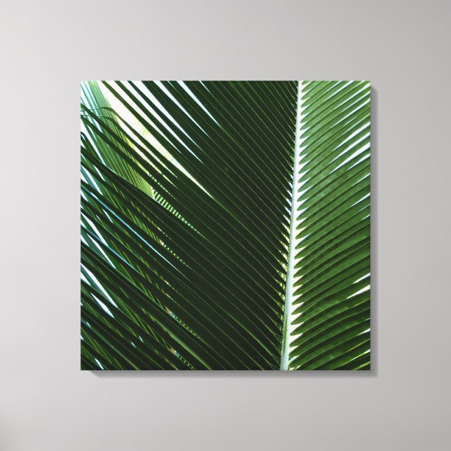 Overlapping Palm Fronds Tropical Green Abstract Canvas Print (Front)