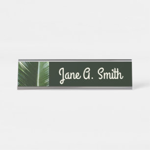 Overlapping Palm Fronds Tropical Green Abstract Desk Name Plate